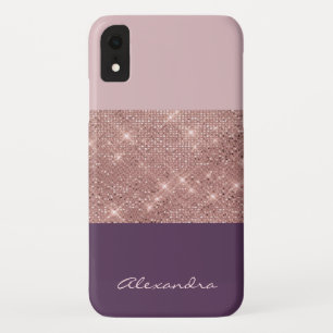 Rose Gold and Plum Girly Sparkly Colour Block Case-Mate iPhone Case