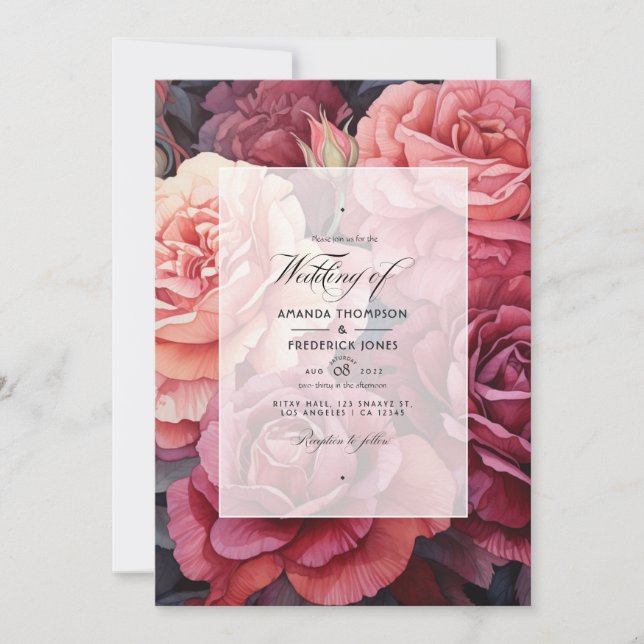 Rose Gold and Rose Brown Floral Wedding Invitation (Front)