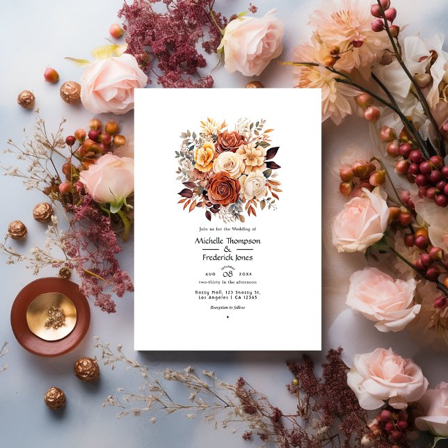 Rose Gold and Rose Brown Floral Wedding Invitation (Creator Uploaded)