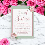 Rose Gold and Sage Floral Sweet Sixteen Birthday Invitation<br><div class="desc">Rose Gold | Blush Pink and Sage Green Floral (Botanical) Roses Sweet Sixteen Birthday Party Invitation. This is the perfect Girl's 16th Birthday Party Invitation for an elegant Spring Rose Gold Faux Foil and Sage Sweet Sixteen Birthday Celebration. Please contact the designer for matching customised items.</div>