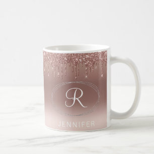 Rose Gold and Silver Glitter Monogram  Coffee Mug