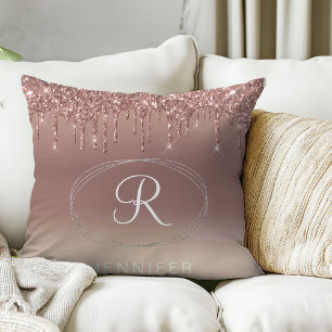 Rose Gold and Silver Glitter Monogram  Cushion