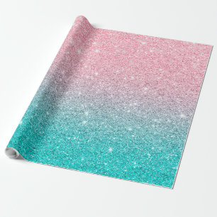Rose-gold and turquoise glitter texture ombre wrapping paper