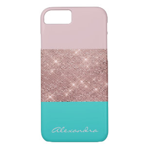 Rose Gold and Turquoise Monogrammed Colour Block Case-Mate iPhone Case