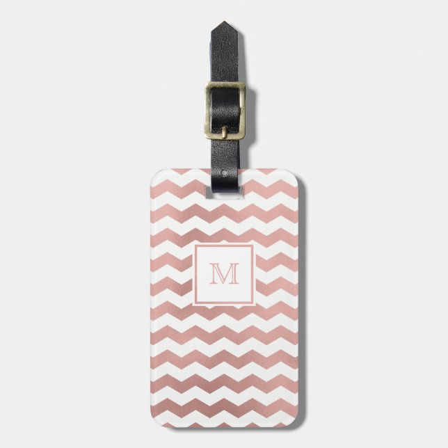 Rose Gold and White Chevron Luggage Tag (Front Vertical)