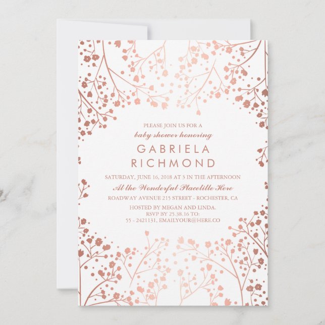 Rose Gold and White Floral White Baby Shower Invitation (Front)