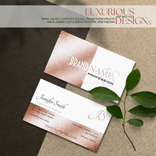 Rose Gold and White Glitter Stars Elegant Monogram Business Card