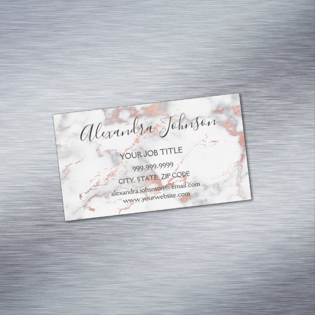 Rose Gold and White Marble Hair and Makeup Magnetic Business Card (In Situ)
