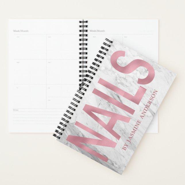 Rose Gold And White Marble Nails Appointment Book Planner (Display)