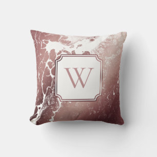 Rose Gold and White Marble Pattern with Monogram Cushion
