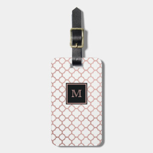Rose Gold and white quatrefoil Luggage Tag
