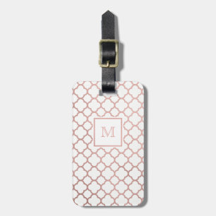 Rose Gold and White quatrefoil Luggage Tag