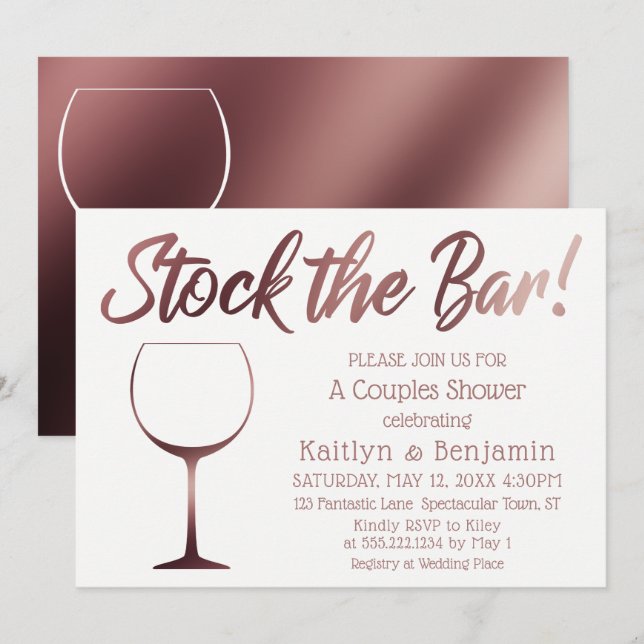 Rose Gold and White Stock the Bar Couples Shower Invitation (Front/Back)