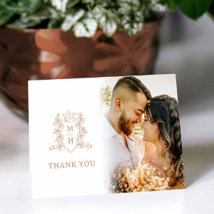 Rose gold and white wedding photo favour thank you card