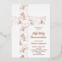 rose gold angels pattern cross First Communion