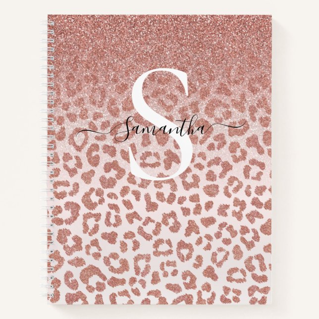 Rose Gold Animal Print Glittery Gradient Notebook (Front)