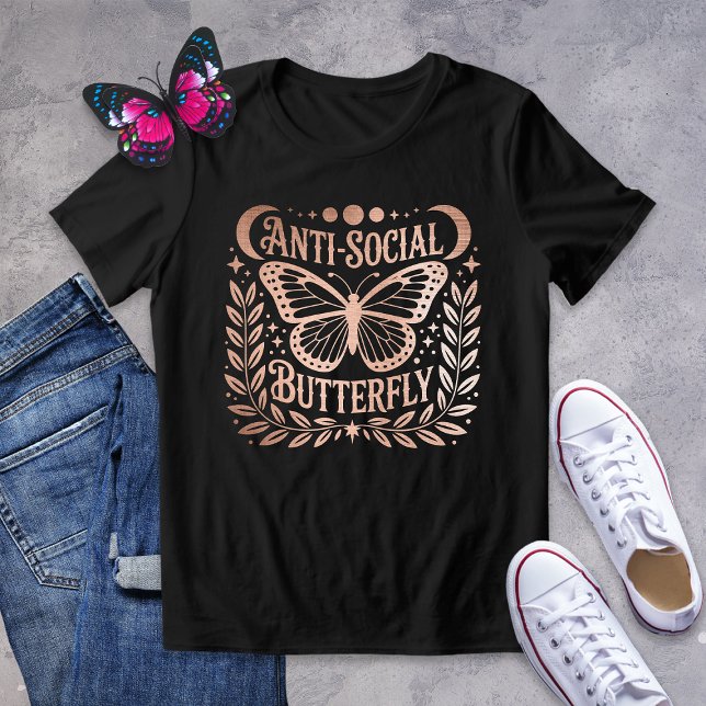 Rose Gold Anti-Social Butterfly Celestial Graphic  Tri-Blend Shirt (Creator Uploaded)