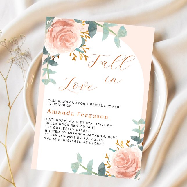 Rose gold arch floral Fall in Love Bridal Shower Invitation (Creator Uploaded)