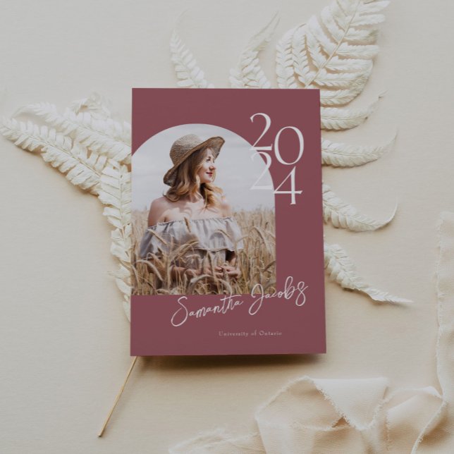 Rose Gold Arch Modern Minimalist Photo Graduation Invitation (Creator Uploaded)