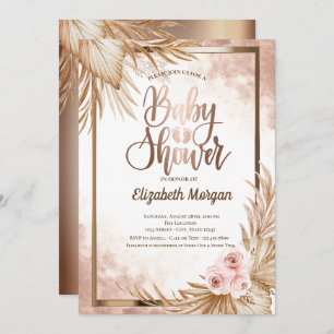  Rose Gold Baby Foots Pampas Roses Baby Shower  Invitation