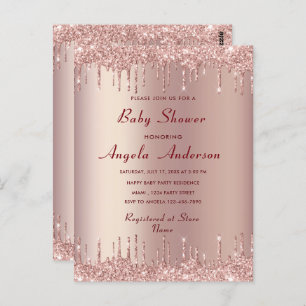 Rose Gold Baby Girl Shower Invitation Template Postcard