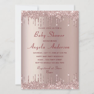 Rose Gold Baby Girl Shower Invitation with QR Code
