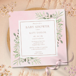 Rose Gold Baby Girl Shower Sprinkle Greenery Invitation
