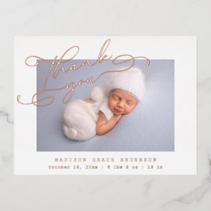 Rose Gold Baby Photo Thank You Birth Announcement