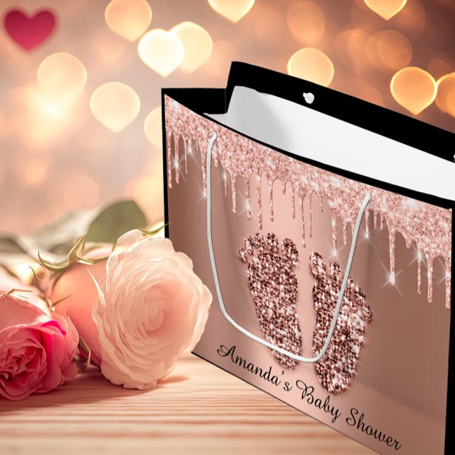 Rose Gold Baby Shower Feet Boy Girl Name Large Gift Bag (Rose Gold Baby Shower Feet Boy Girl Name Large Gift Bag)