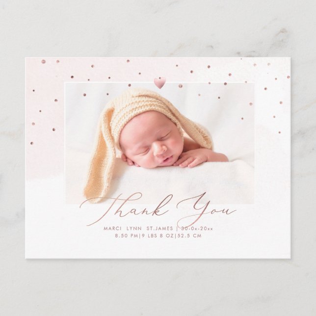 Rose Gold Baby Shower Thank You Blush Watercolor Postcard (Front)