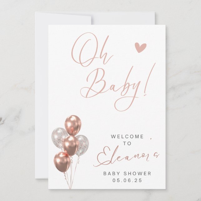 Rose Gold Baby Shower Welcome Sign Invitation (Front)