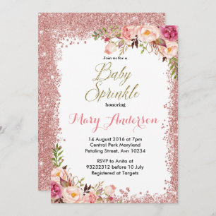 Rose Gold Baby Sprinkle Invitations Girl