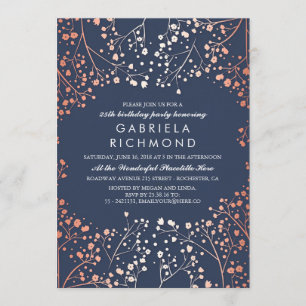 Rose Gold Baby's Breath Elegant Birthday Party Invitation