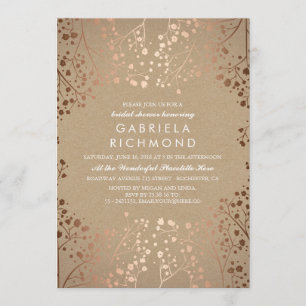 Rose Gold Baby's Breath Floral Bridal Shower Invitation