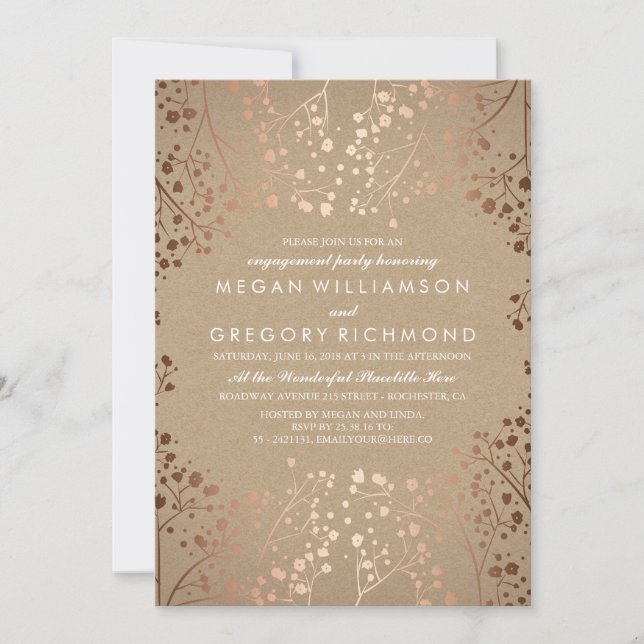 Rose Gold Baby's Breath Floral Engagement Party Invitation (Front)