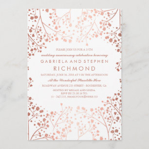 Rose Gold Baby's Breath Floral Wedding Anniversary Invitation
