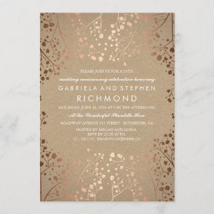 Rose Gold Baby's Breath Floral Wedding Anniversary Invitation