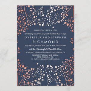 Rose Gold Baby's Breath Floral Wedding Anniversary Invitation