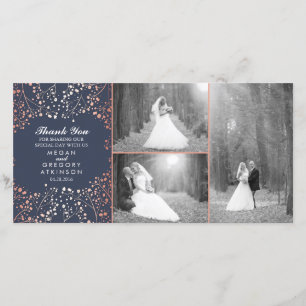 Rose Gold Baby's Breath Wedding Photo Thank You Card