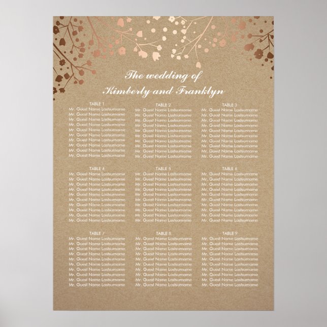Rose Gold Baby's Breath Wedding Seating Chart (Front)