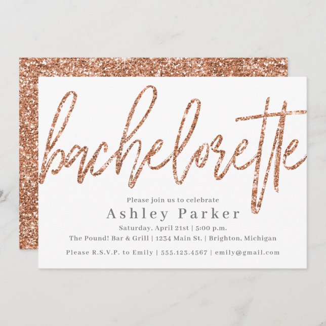 Rose Gold Bachelorette Party Invitation Glitter (Front/Back)