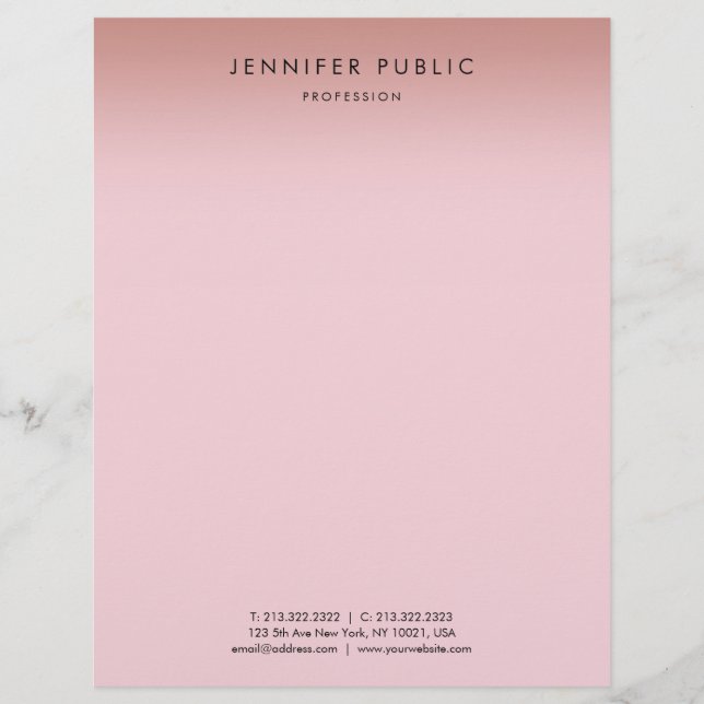 Rose Gold Background Elegant Modern Simple Custom Letterhead (Front)