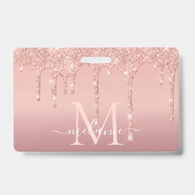 Rose Gold Badge Template with Custom Name Letter ID Badge (Front)