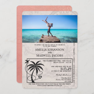 Rose Gold Bahamas Passport Wedding Invitation
