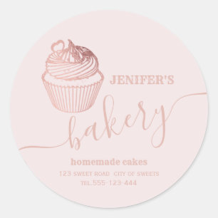 Rose gold bakery Homemade cupcakes and sweets Classic Round Sticker