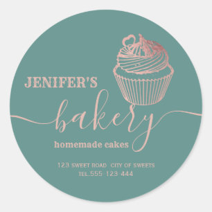 Rose gold bakery Homemade cupcakes and sweets Classic Round Sticker