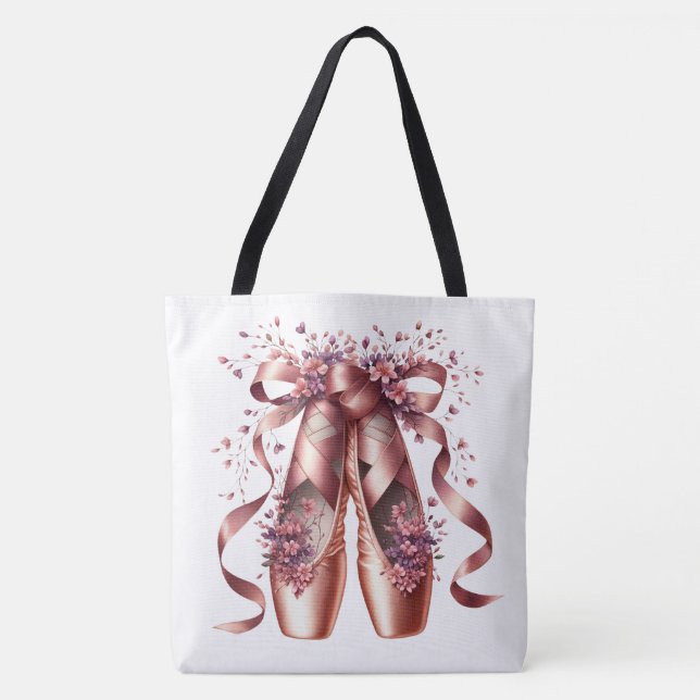 Rose Gold Ballet Slippers Large Shoulder Tote  Bag (Front)