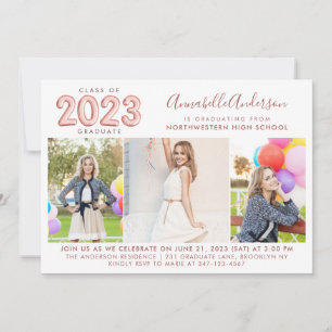Rose Gold Balloon 2023 Graduate Photo Graduation Announcement