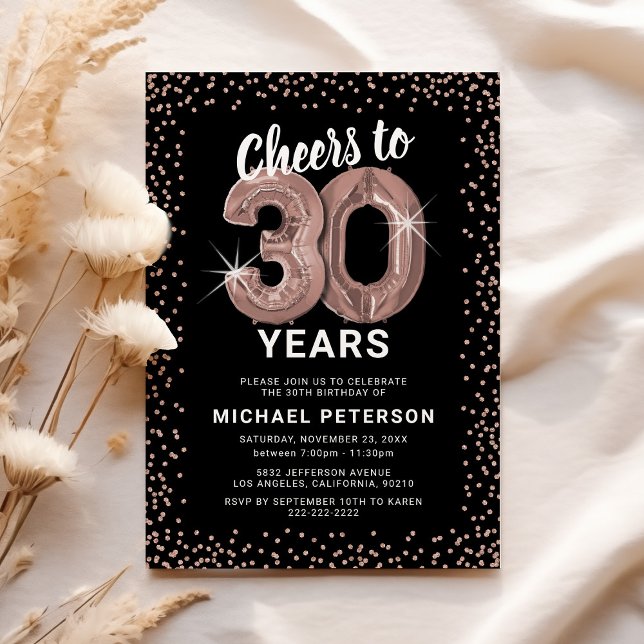 Rose Gold Balloon 30th Birthday Invitation (Creator Uploaded)