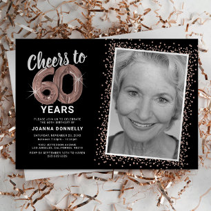 Rose Gold Balloon 60th Birthday Invitation